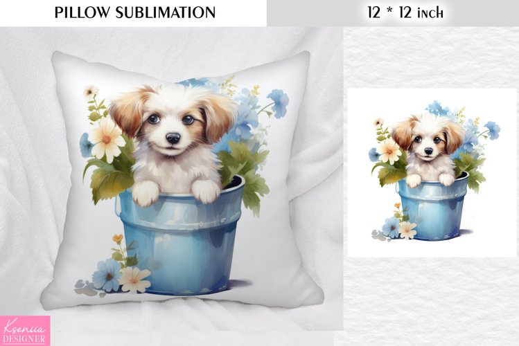 Funny Puppy in the Bucket|Animal Pillow Sublimation