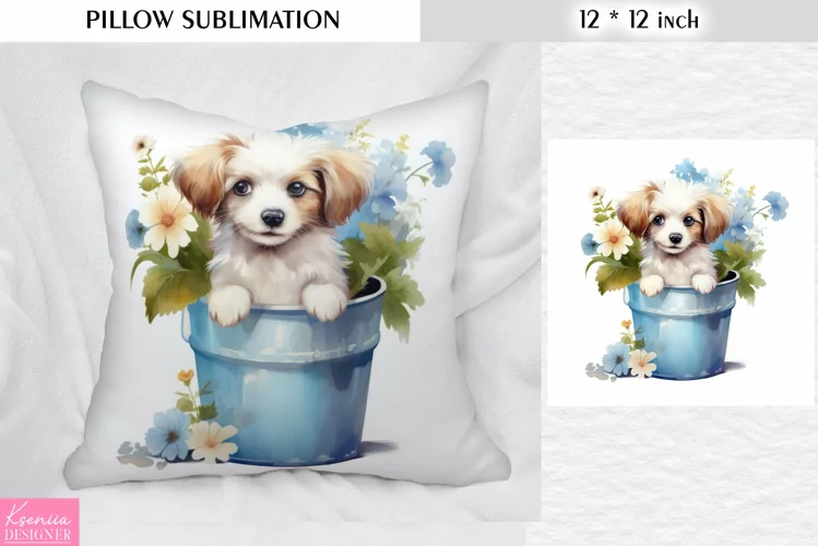 Funny Puppy in the Bucket|Animal Pillow Sublimation
