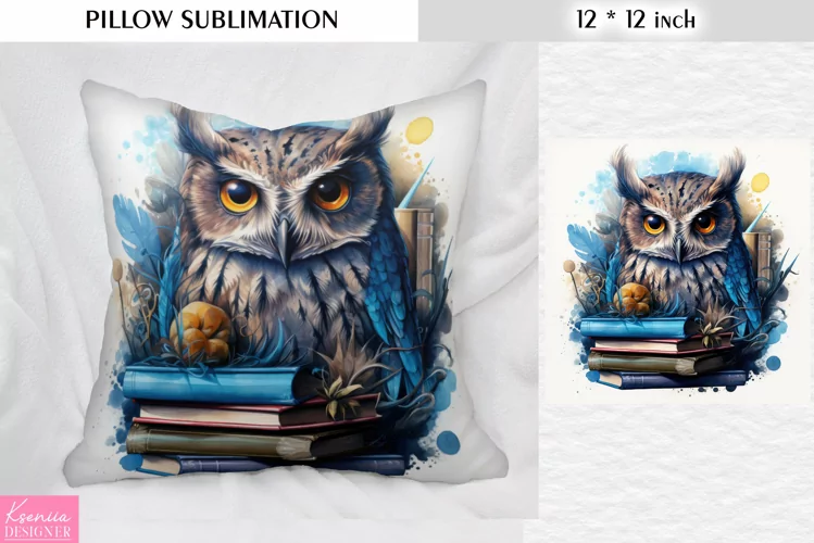 Bigr Blue Owl on the Books|Flower Pillow Sublimation