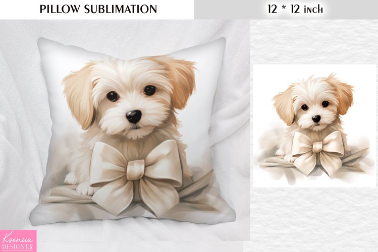 Watercolor White Little Dog|Animal Pillow Sublimation