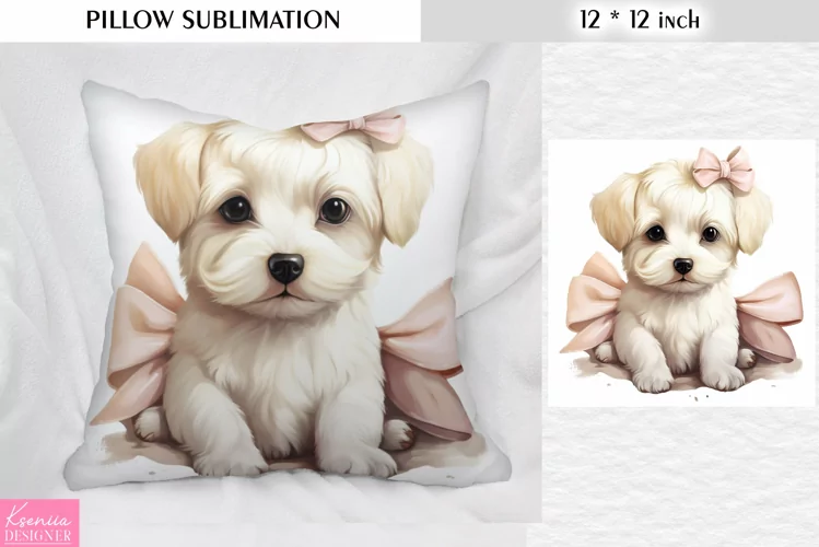Watercolor White Little Dog|Animal Pillow Sublimation