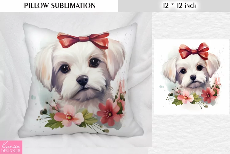 Watercolor White Dog Head|Animal Pillow Sublimation