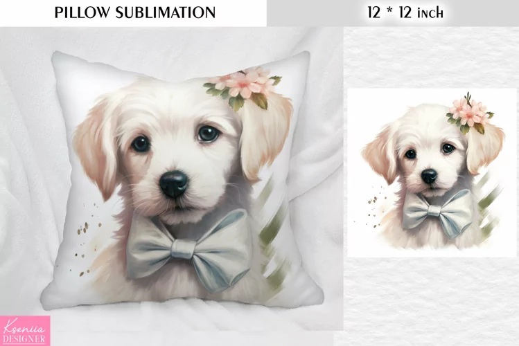 White Dog Head|Puppy Pillow Sublimation