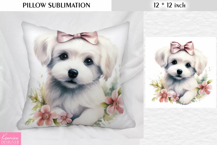 Watercolor White Little Dog|Animal Pillow Sublimation