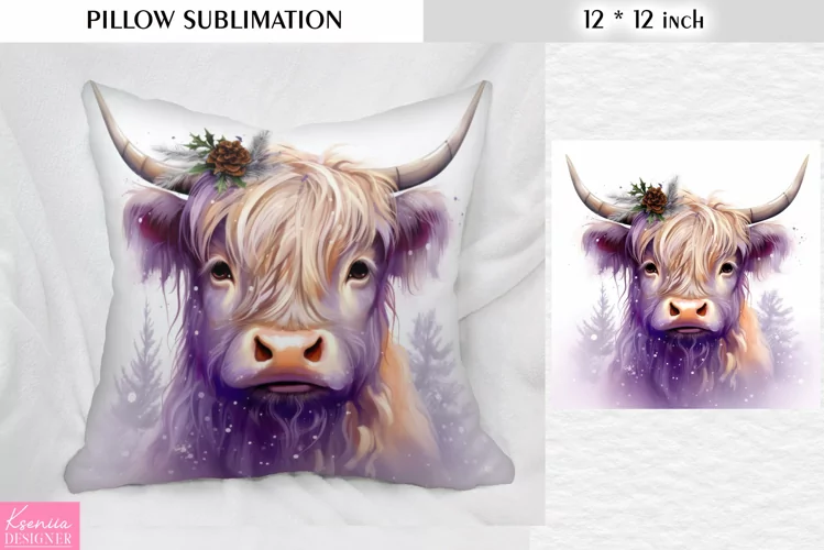 Christmas Highland Cow|Winter Pillow Sublimation