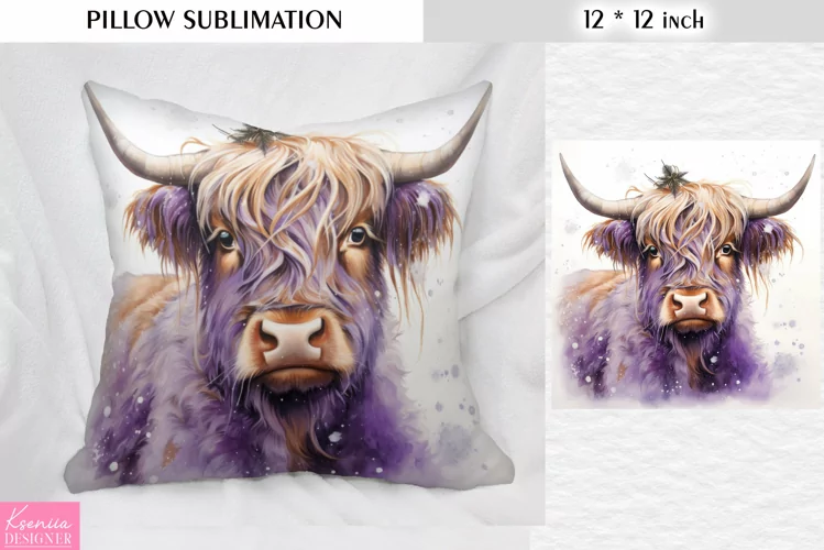 Christmas Purple Highland Cow|Winter Pillow Sublimation