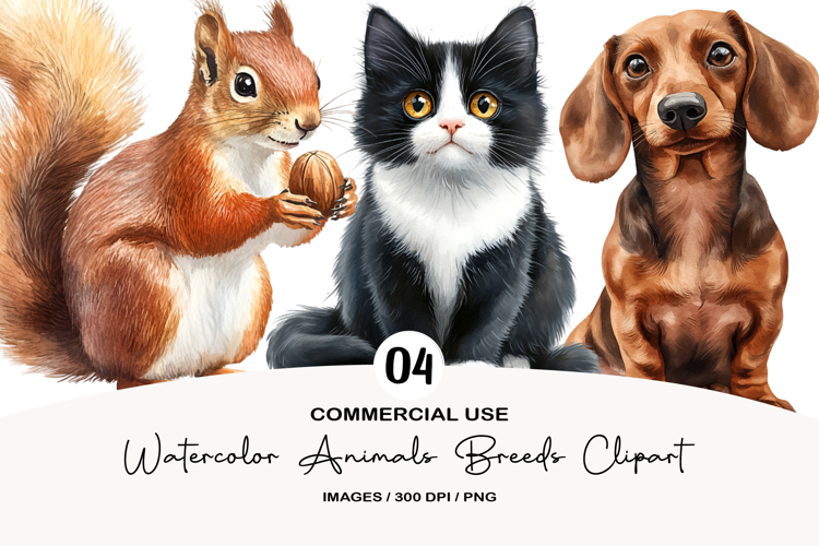 Watercolor Animals Breeds Clipart