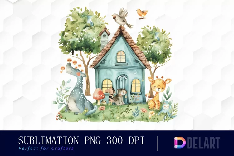 Animal House Watercolor Clipart