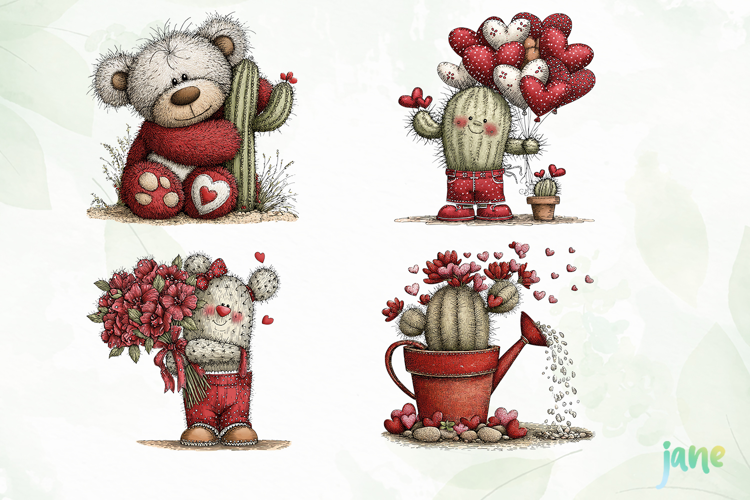 Watercolor Animals Valentine Clipart