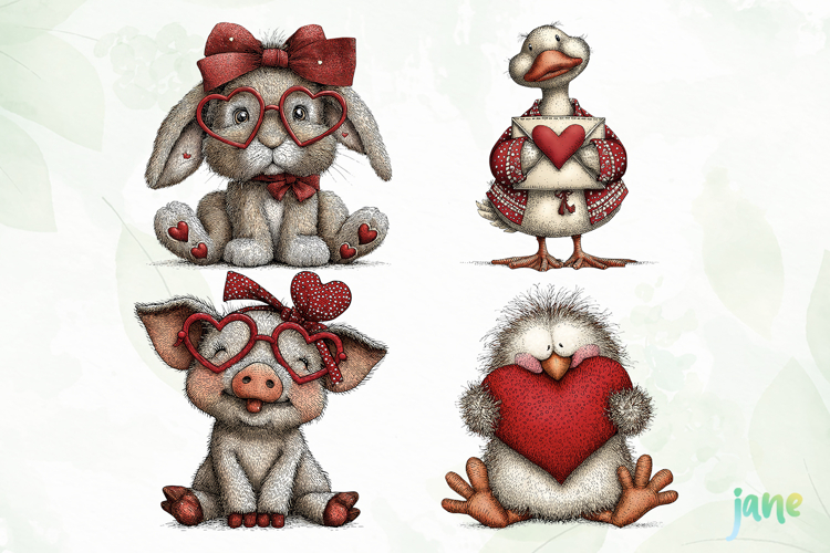 Watercolor Animals Valentine Clipart