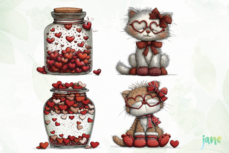 Watercolor Animals Valentine Clipart
