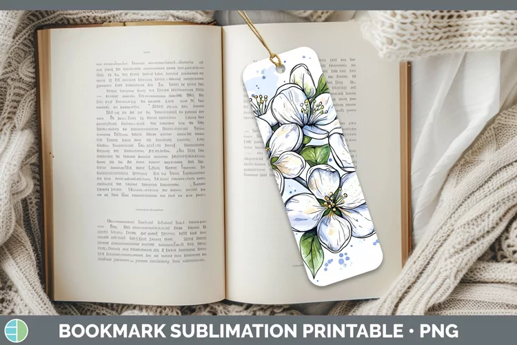 Watercolor Apple Blossom Bookmark Sublimation Printable Desi