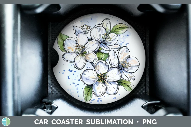 Watercolor Apple Blossom Car Coaster Sublimation Designs