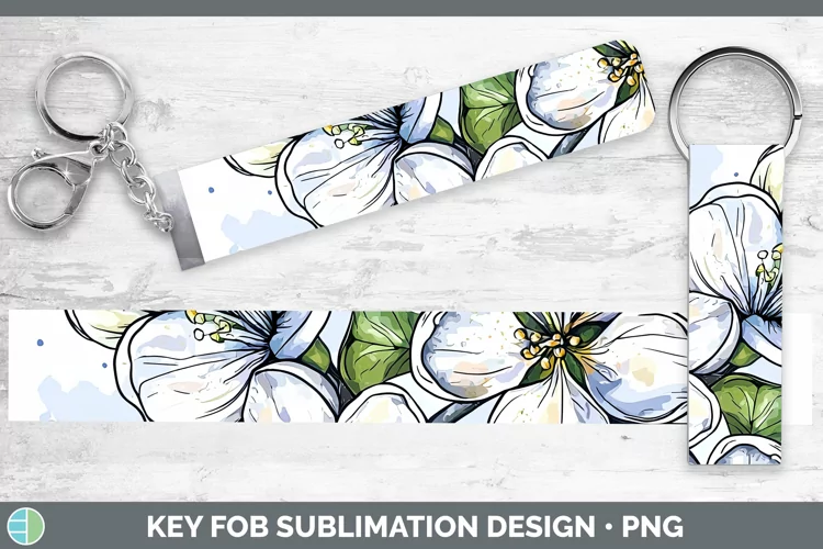 Watercolor Apple Blossom Key Fob Sublimation Wristlet Design