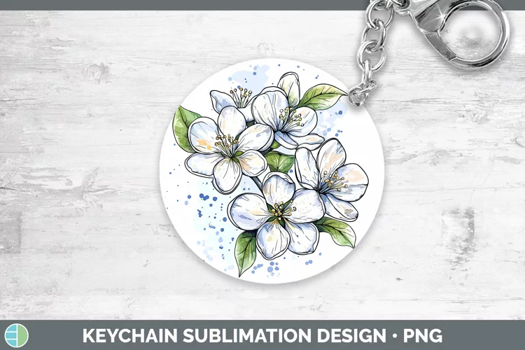 Watercolor Apple Blossom Keychain Sublimation Keyring Design