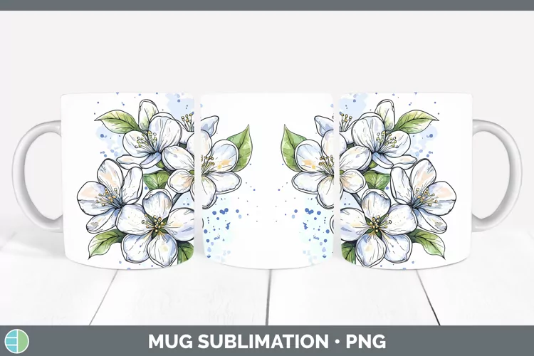 Watercolor Apple Blossom Mug Wrap Sublimation Coffee Cup Des