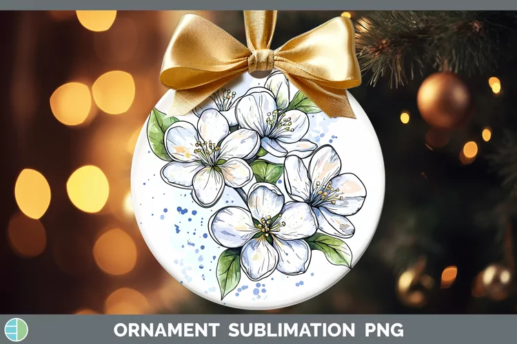 Watercolor Apple Blossom Ornament Sublimation Bauble Designs
