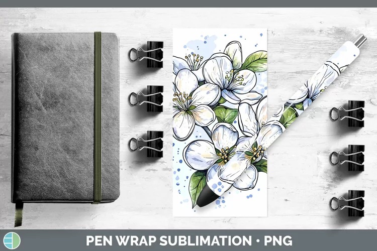Watercolor Apple Blossom Pen Wrap Sublimation Pen Designs