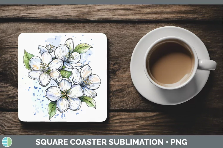 Watercolor Apple Blossom Square Coaster Sublimation Coaster