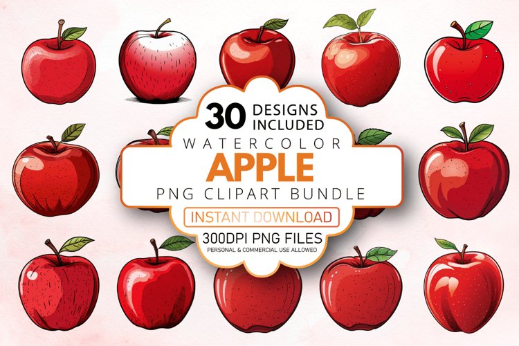 Watercolor Apple Clipart Bundle