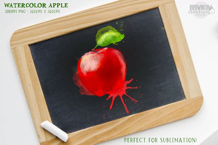Watercolor Apple for the Teacher Sublimation PNG File