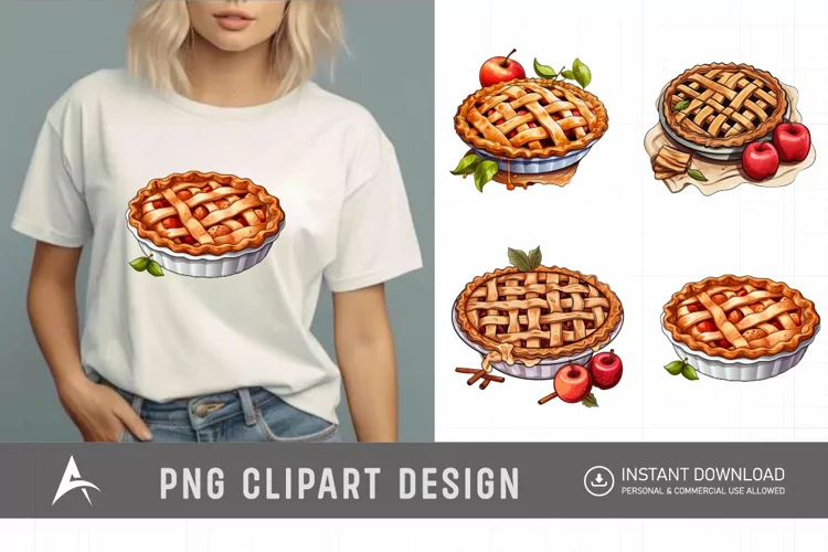 Watercolor Apple Pie Sublimation Clipart