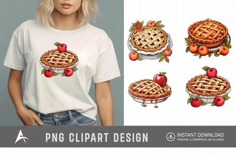 Watercolor Apple Pie Sublimation Clipart