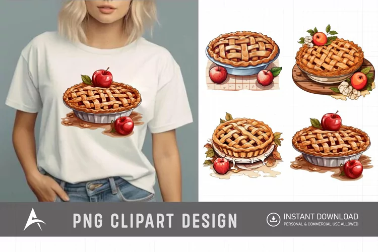 Watercolor Apple Pie Sublimation Clipart
