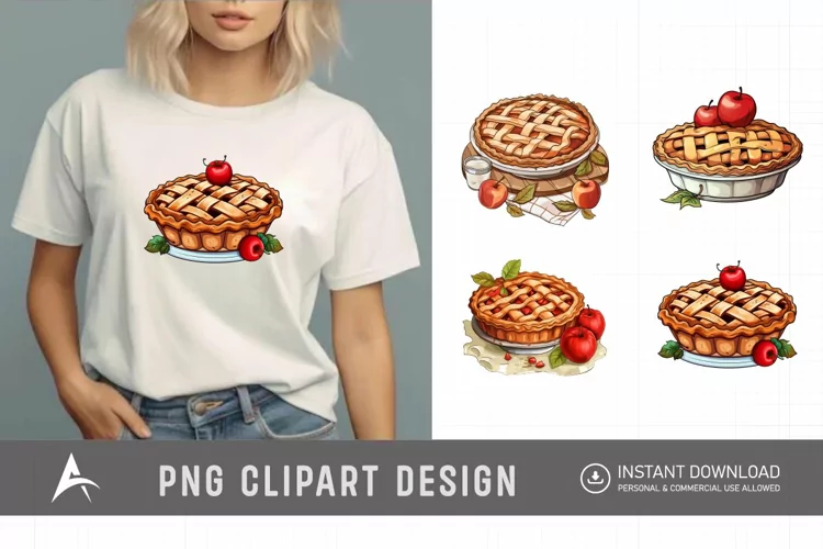 Watercolor Apple Pie Sublimation Clipart