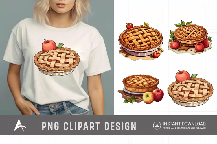 Watercolor Apple Pie Sublimation Clipart