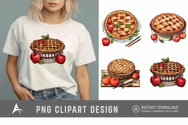 Watercolor Apple Pie Sublimation Clipart