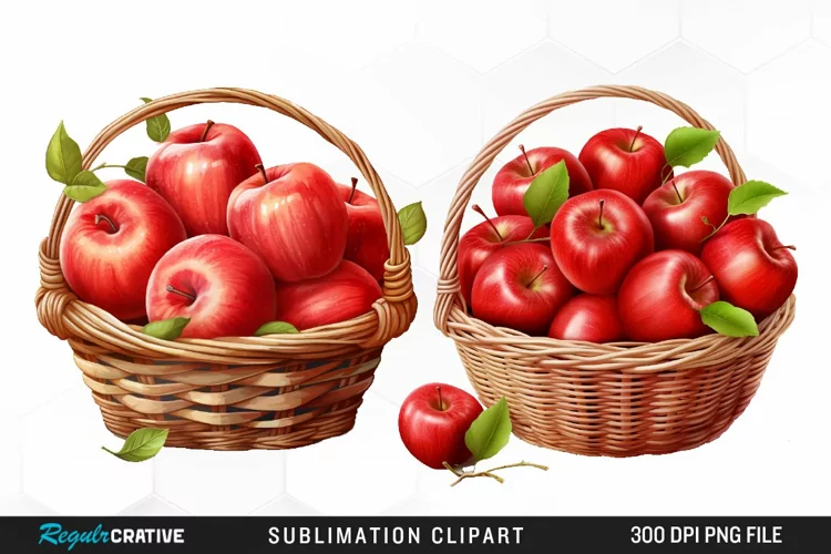 Watercolor Basket Of Apples Fun Clipart