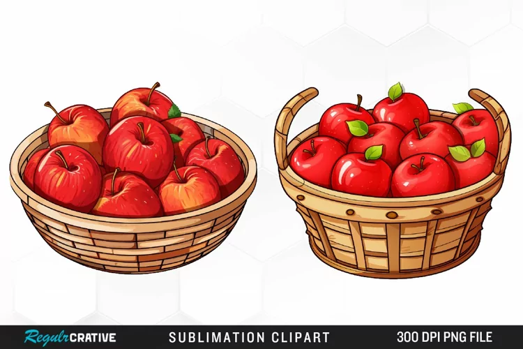 Watercolor Basket Of Apples Fun Clipart
