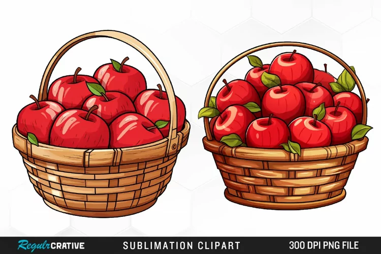 Watercolor Basket Of Apples Fun Clipart
