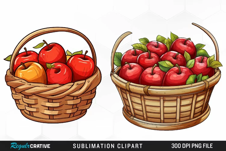 Watercolor Basket Of Apples Fun Clipart