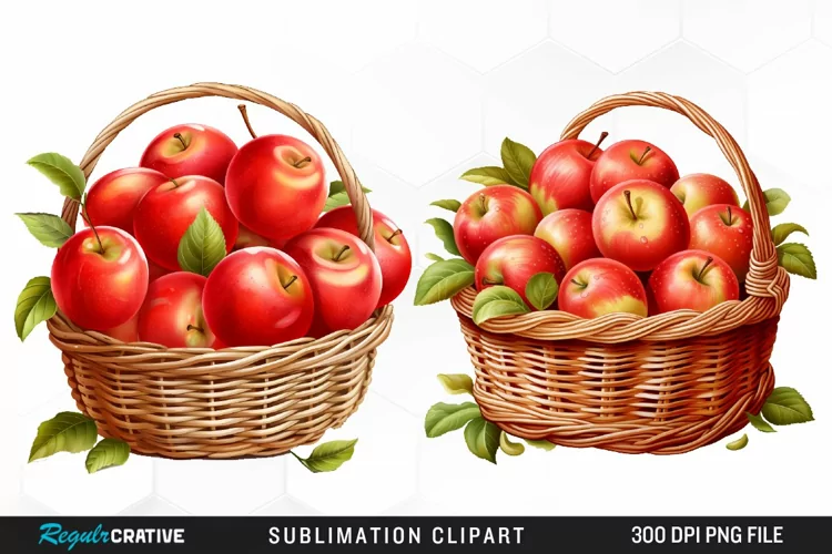 Watercolor Basket Of Apples Fun Clipart