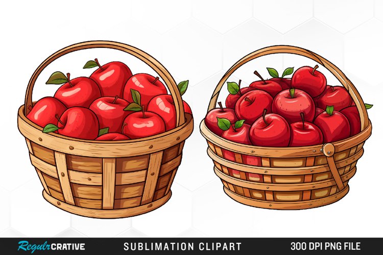 Watercolor Basket Of Apples Fun Clipart