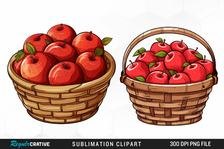 Watercolor Basket Of Apples Fun Clipart