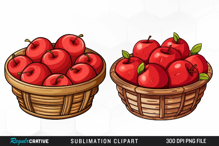 Watercolor Basket Of Apples Fun Clipart