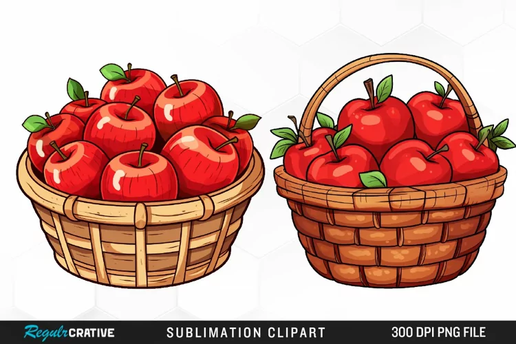Watercolor Basket Of Apples Fun Clipart