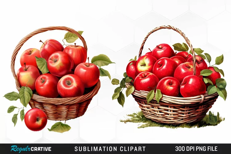 Watercolor Basket Of Apples Fun Clipart