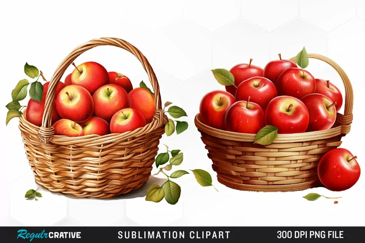 Watercolor Basket Of Apples Fun Clipart