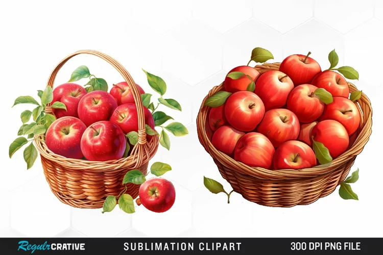 Watercolor Basket Of Apples Fun Clipart