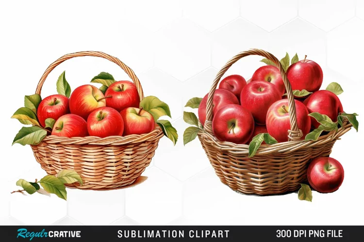 Watercolor Basket Of Apples Fun Clipart