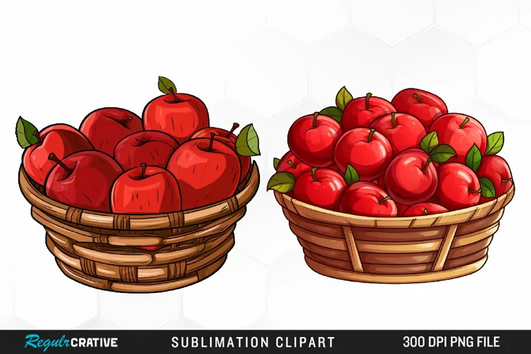 Watercolor Basket Of Apples Fun Clipart