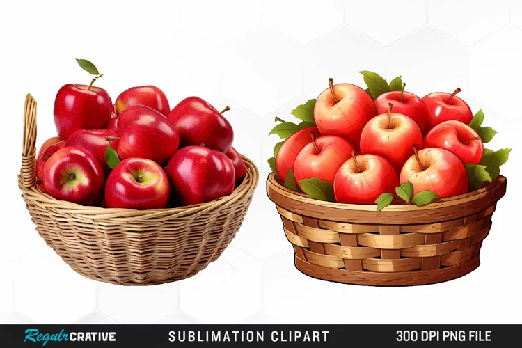 Watercolor Basket Of Apples Fun Clipart