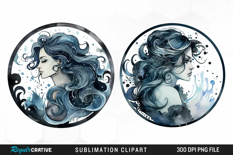 Watercolor Aquarius Zodiac Sign Clipart