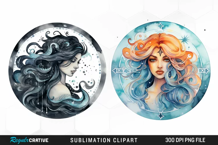 Watercolor Aquarius Zodiac Sign Clipart