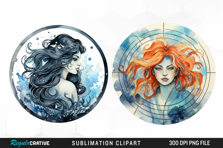Watercolor Aquarius Zodiac Sign Clipart