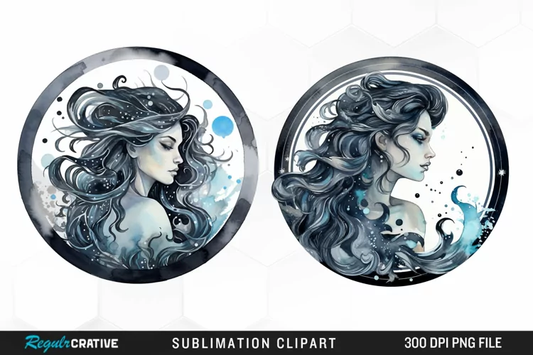 Watercolor Aquarius Zodiac Sign Clipart